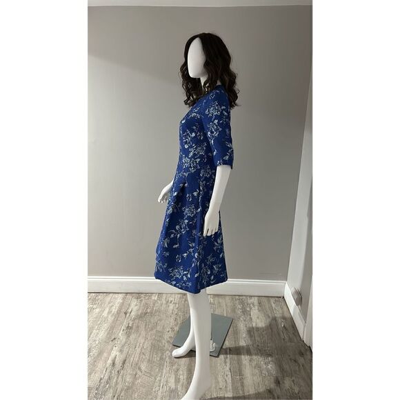 Teri Jon Blue Jacquard Floral Print Box Pleat Dress Size 2 NWT - Picture 10 of 11